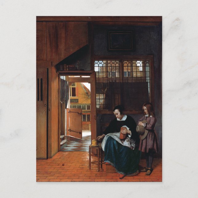 Pieter de Hooch A Woman Preparing Bread and Butter Postcard (Front)
