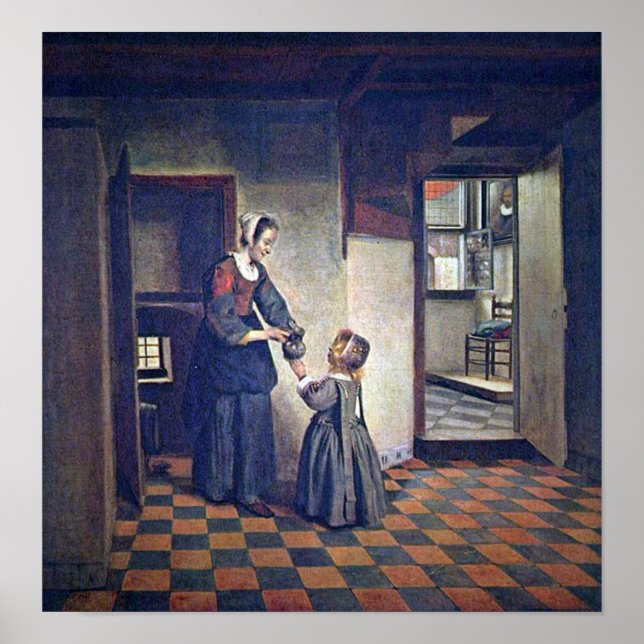 Pieter de Hooch - A woman with a child in pantry Poster (Front)
