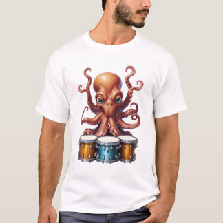 pieuvre jouant de la batterie t-shirt