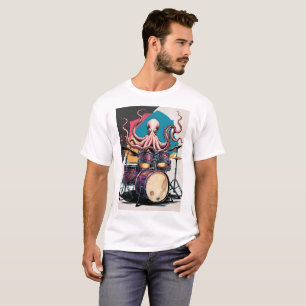 pieuvre jouant de la batterie t-shirt