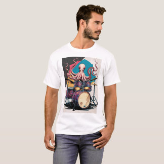 pieuvre jouant de la batterie t-shirt