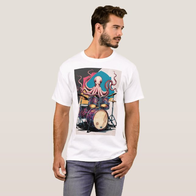 pieuvre jouant de la batterie t-shirt (Devant entier)