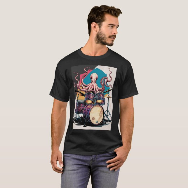pieuvre jouant de la batterie t-shirt (Devant entier)