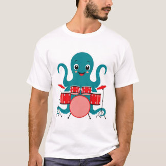 pieuvre jouant de la batterie t-shirt