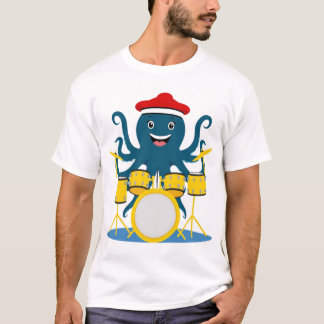 pieuvre jouant de la batterie t-shirt