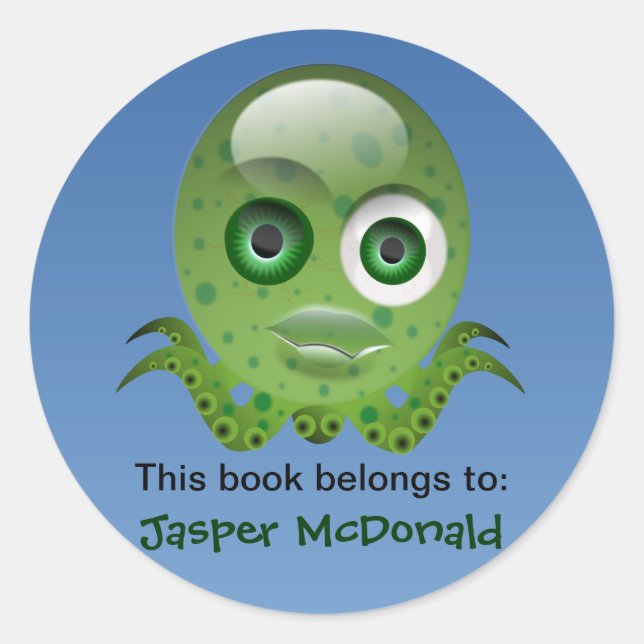 Pieuvre verte Étiquettes personnalisés (Devant)