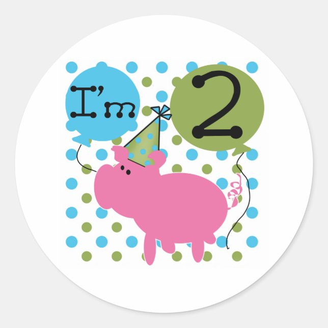 Pig 2nd Birthday Classic Round Sticker (Front)