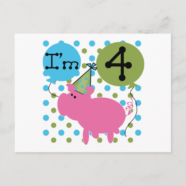 Pig 4th Birthday Tshirts and Gifts Postcard (Front)