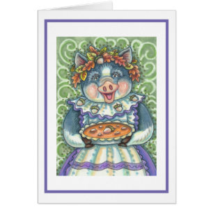 PIG & ACORN PIE THANKSGIVING GREETING CARD Blank