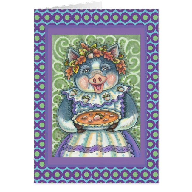 PIG & ACORN PIE THANKSGIVING GREETING CARD Blank (Devant)
