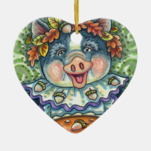 PIG & ACORN PIE, THANKSGIVING MADE WITH LOVE CERAMIC ORNAMENT