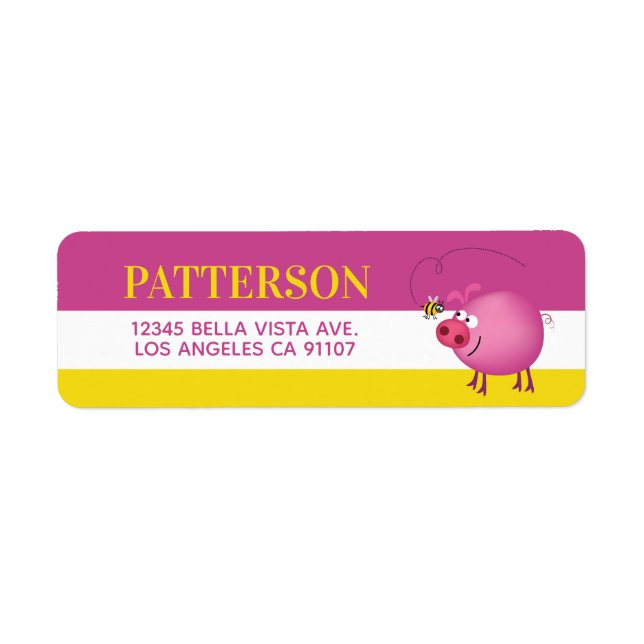 Pig and Bee Return Address Label (Front)