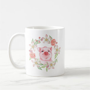 Pig and flowers coffee mug
