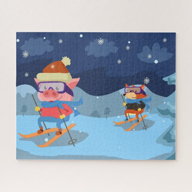 Pig and Fox Skiing Puzzle (Horizontal)