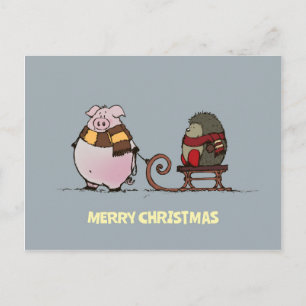 Pig and hedgehog with scarfs postcard