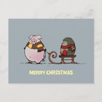 Pig and hedgehog with scarfs postcard