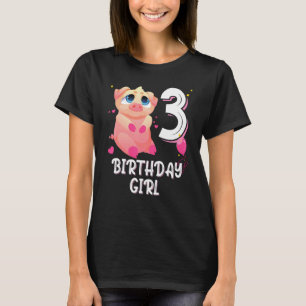 Pig Animal 3th Birthday Girl B Day 3 Years Old T-Shirt