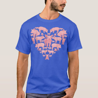 Pig Animal Heart Shape Cute Pig Poses Heart Pigs  T-Shirt