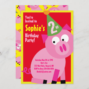 Pig Animal Kid's Birthday Party Invitations