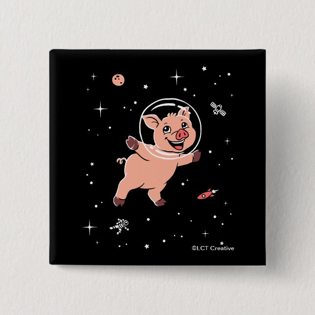 Pig Animals In Space 2 Inch Square Button (Front)