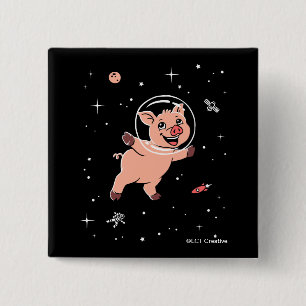 Pig Animals In Space 2 Inch Square Button