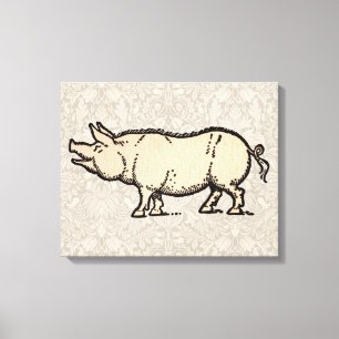 Pig Antique Piggy Cute Vintage Canvas Print