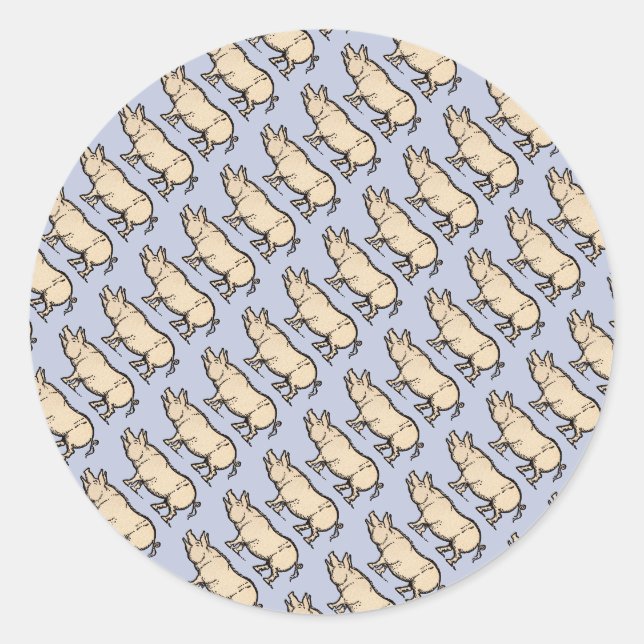 Pig Antique Piggy Cute Vintage Illustration Classic Round Sticker (Front)