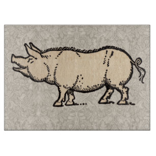 Pig Antique Piggy Cute Vintage Illustration Cutting Board