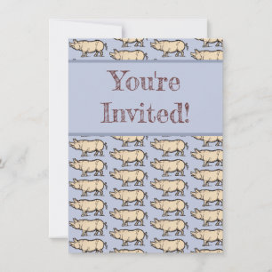 Pig Antique Piggy Cute Vintage Illustration Invitation