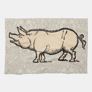 Pig Antique Piggy Cute Vintage Illustration Kitchen Towel