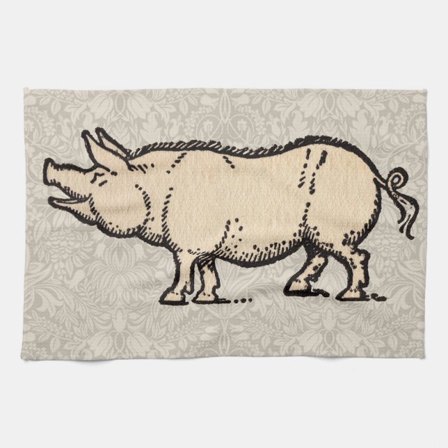 Pig Antique Piggy Cute Vintage Illustration Kitchen Towel (Horizontal)