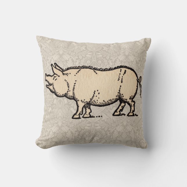 Pig Antique Piggy Cute Vintage Illustration Throw Pillow (Front)
