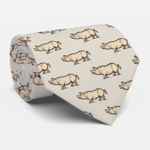 Pig Antique Piggy Cute Vintage Illustration Tie