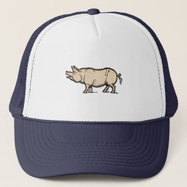 Pig Antique Piggy Cute Vintage Illustration Trucker Hat (Front)