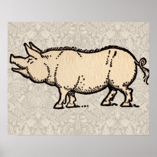 Pig Antique Piggy Cute Vintage Poster