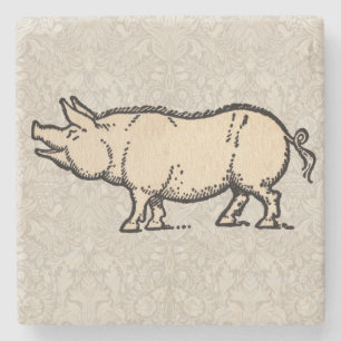 Pig Antique Piggy Cute Vintage Stone Coaster