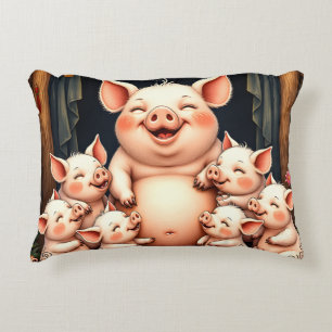 Pig Art – Mother & Piglets Accent Pillow