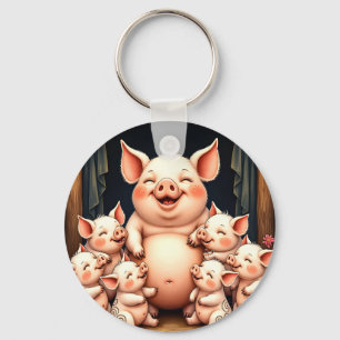  Pig Art – Mother & Piglets Keychain