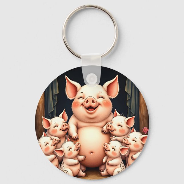  Pig Art – Mother & Piglets Keychain (Front)