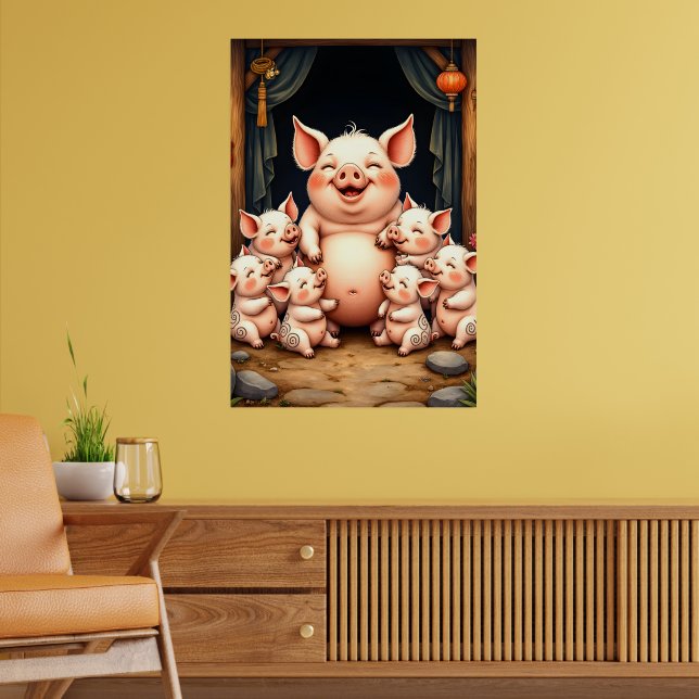  Pig Art – Mother & Piglets Poster (Living Room 2)