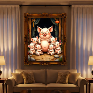  Pig Art – Mother & Piglets Poster