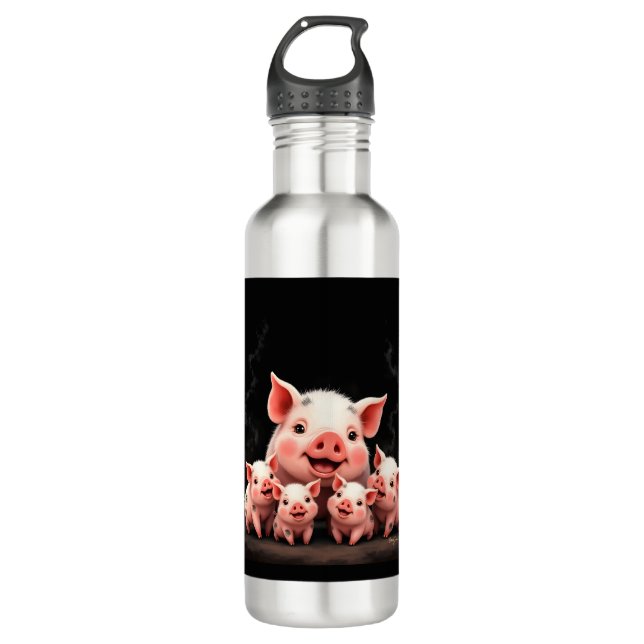 Pig Artwork – Mother Pig & Piglets 710 Ml Water Bottle (Front)