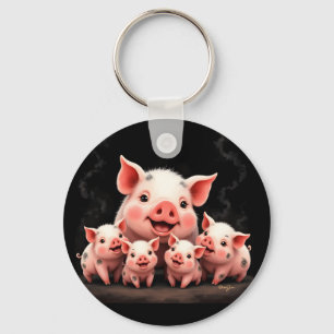 Pig Artwork – Mother Pig & Piglets Keychain