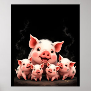 Pig Artwork – Mother Pig & Piglets Poster