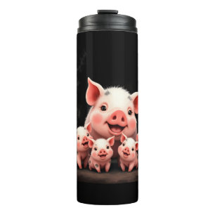 Pig Artwork – Mother Pig & Piglets Thermal Tumbler