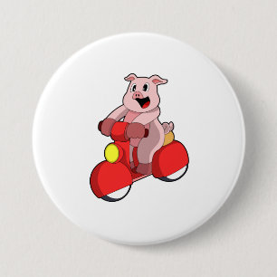 Pig as Biker with Scooter 3 Inch Round Button