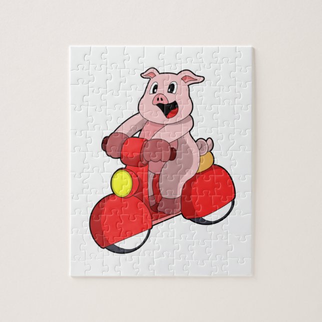 Pig as Biker with Scooter Jigsaw Puzzle (Vertical)