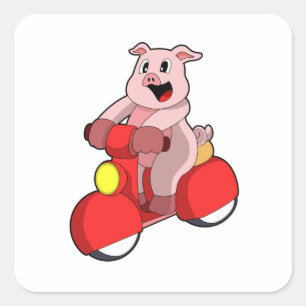 Pig as Biker with Scooter Square Sticker