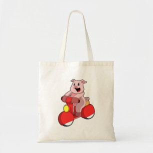 Pig as Biker with Scooter Tote Bag
