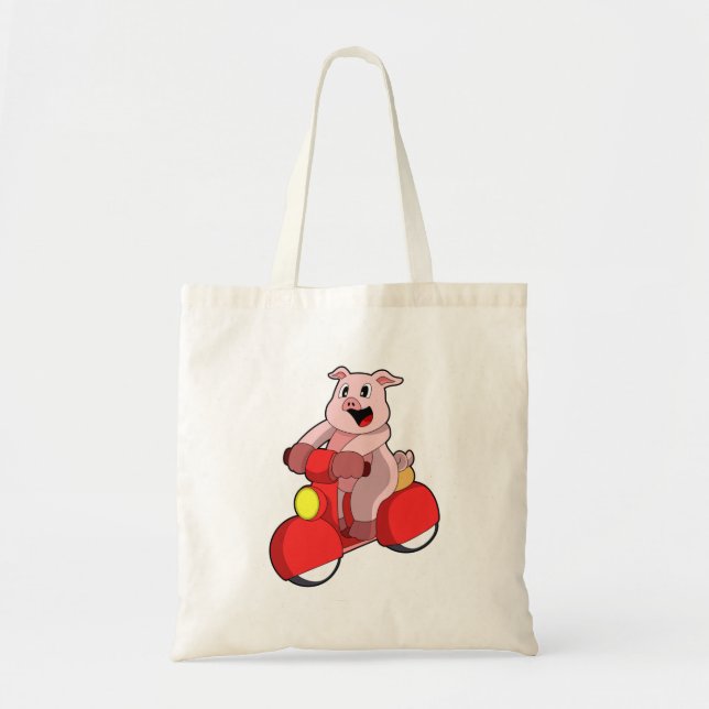 Pig as Biker with Scooter Tote Bag (Front)